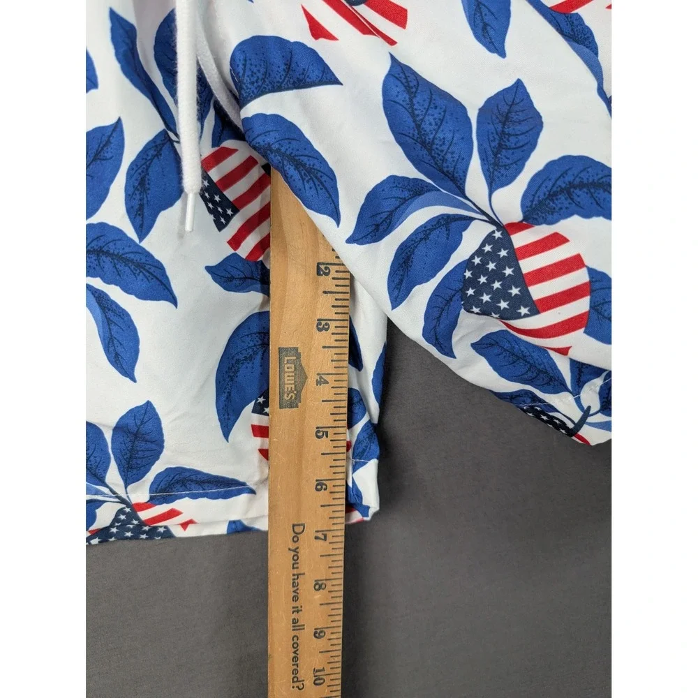 Free Planet Mens American Flag Fruit Print Swim Trunks White Blue Large
